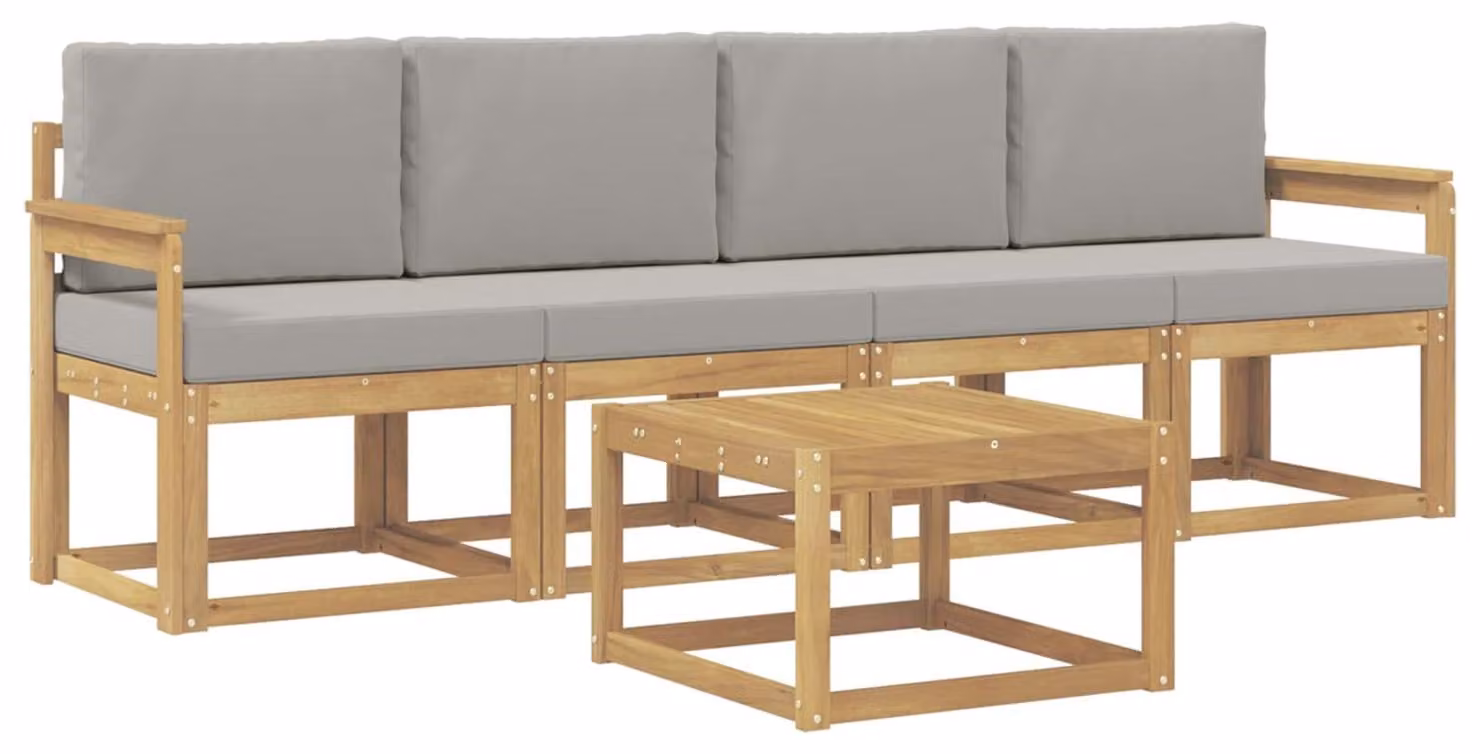 Set di divani da esterno, 5 pezzi, bianco e grigio chiaro