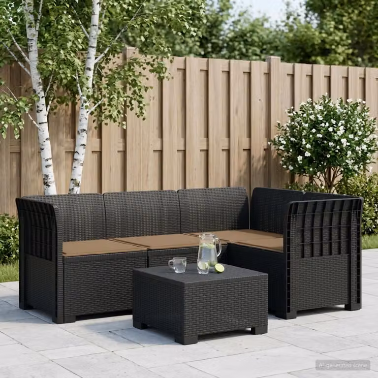 vidaXL Divano da Giardino a L per 4 Persone con Cuscini Antracite in Effetto Rattan