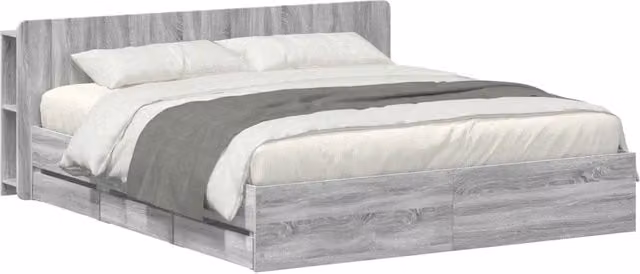 Letto matrimoniale | Letto per adulti | Telaio del letto con storage Sonoma grigio 180 x 200 cm