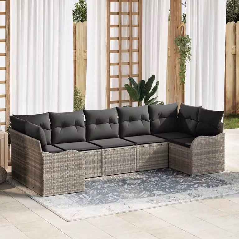 Set Divano da Giardino 7 pz vidaXL in Rattan Grigio con Cuscini e Struttura in Acciaio