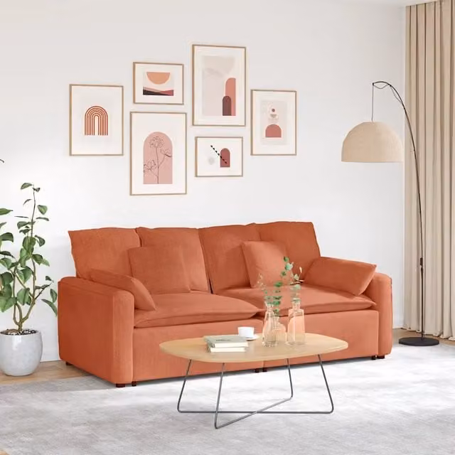 Divano Modulare con Cuscini Rosso Arancione 3321144