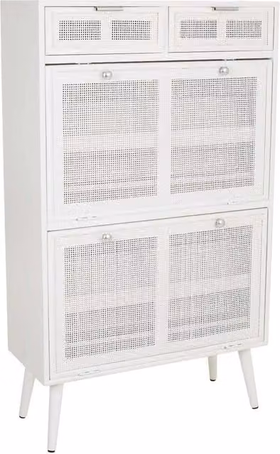 Scarpiera in legno bianco e rete 70x32x120h