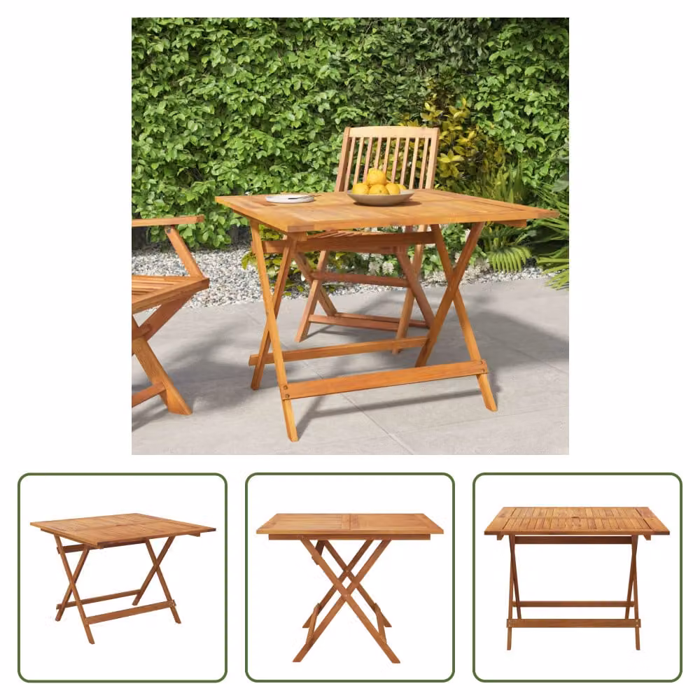The Living Store Tavolo da giardino pieghevole 90x90x75 cm in legno massello di acacia