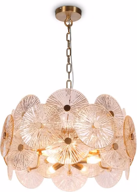 Maytoni Lampadario Aster moderno con 8 luci a sospensione in metallo oro e vetro trasparente, attacco E14, altezza regolabile