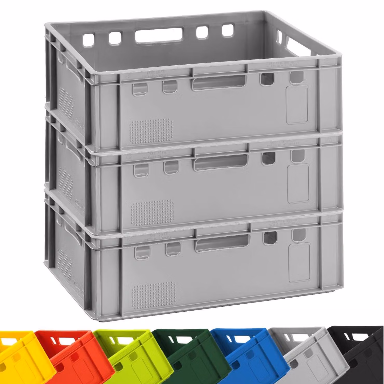3x BURI cassa per carne E2 grigio 60x40x20cm Cassa di stoccaggio, cassa per carne, cassa per macelleria Eurobox dalla Germania sicura per gli alimenti, robusta, impilabile