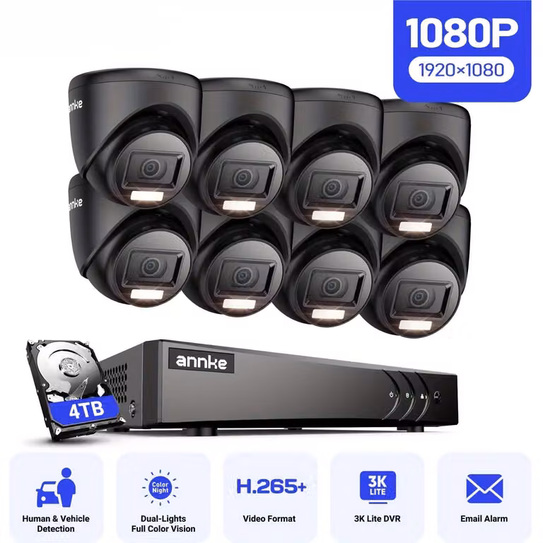 Sistema di sicurezza - Sistema di telecamere - Videosorveglianza - Telecamera a cupola - Telecamera di sorveglianza - 8 telecamere Full HD 1080P