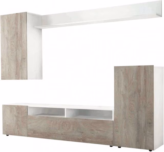 Parete Attrezzata Soggiorno Bridge 207x34x170 h cm in Truciolare bilaminato Rovere grigio