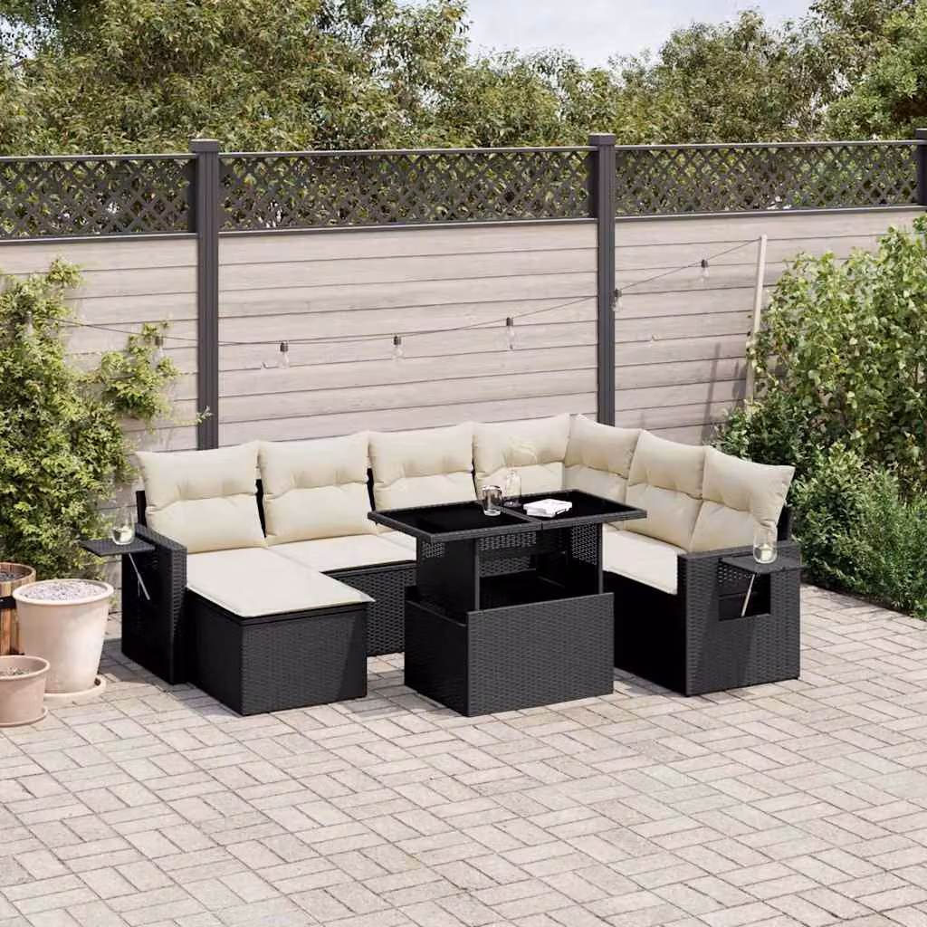vidaXL Set Divani da Giardino 9 pz in Polyrattan con Cuscini e Tavolino, Nero e Bianco – 1