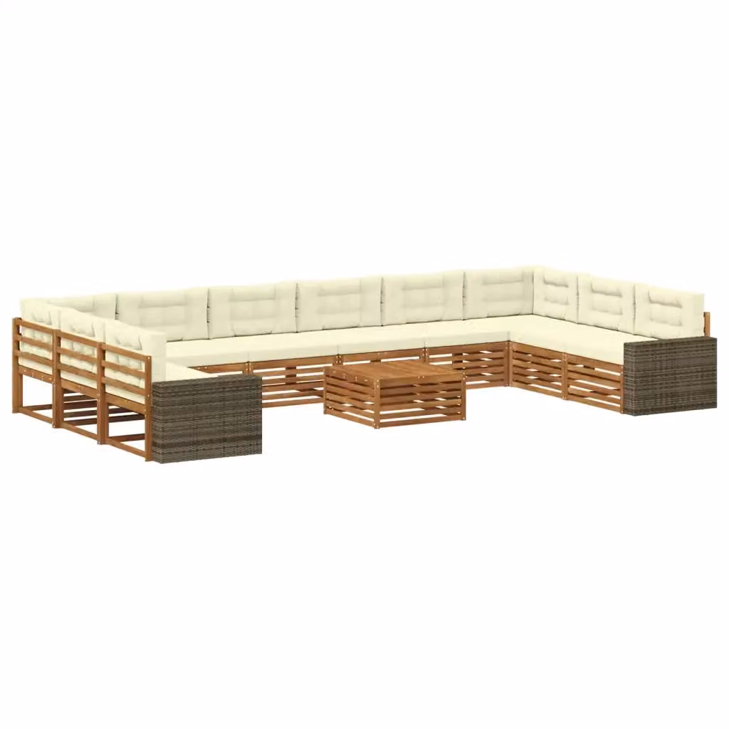 Set di divani da giardino vidaXL in legno di acacia massello composto da 11 pezzi, colore marrone e beige con cuscini inclusi – 2