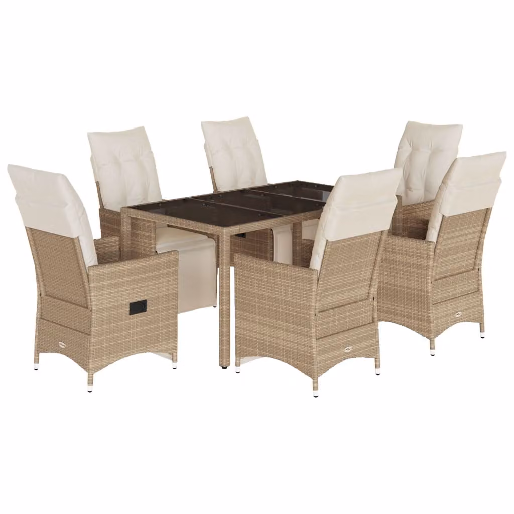 Set da Bistrò da Giardino 7 pz con Cuscini Beige in Polyrattan