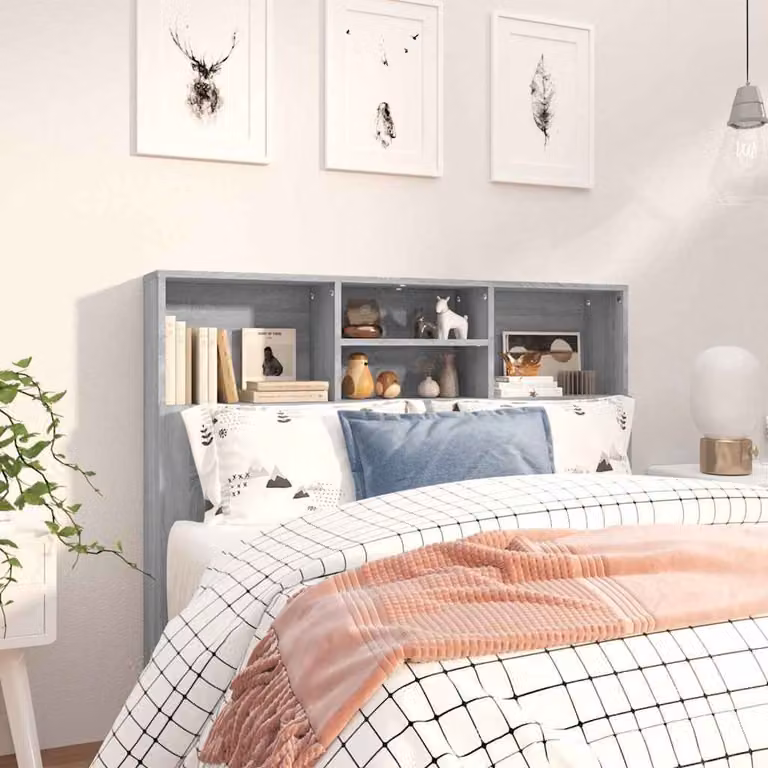 Testiera con scomparti integrati vidaXL in legno, Grigio Sonoma, L 120 x P 19 x H 103,5 cm