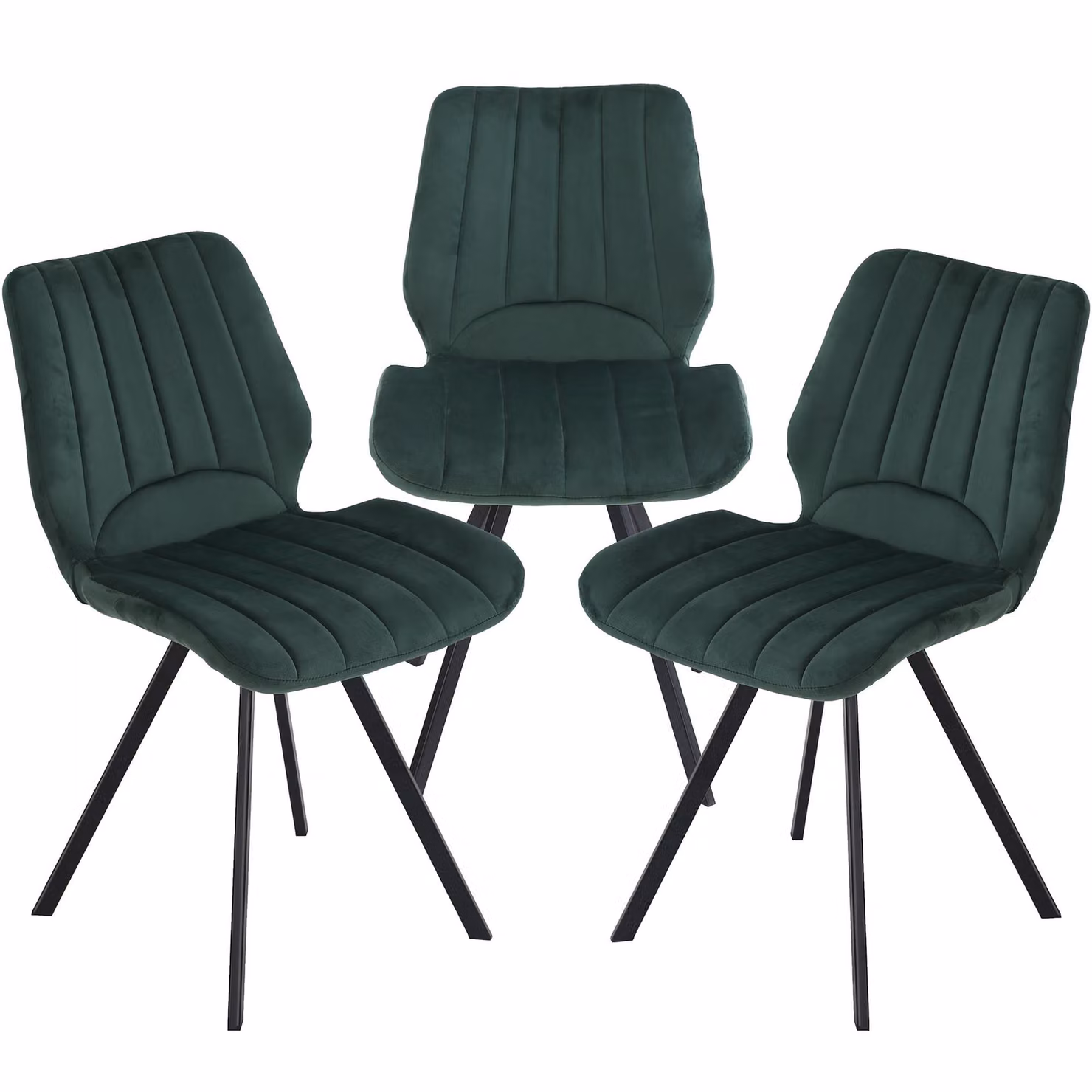 Sedie da pranzo Sedia da cucina Sedia imbottita Sedia di design con schienale, con seduta in velluto, struttura in metallo , Colore:Verde scuro;Quantità:3 pezzi.