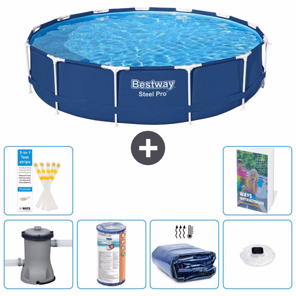 Bestway Steel Pro, piscina in acciaio, forma rotonda - 396x84 cm - composta da 5 parti, modello S275