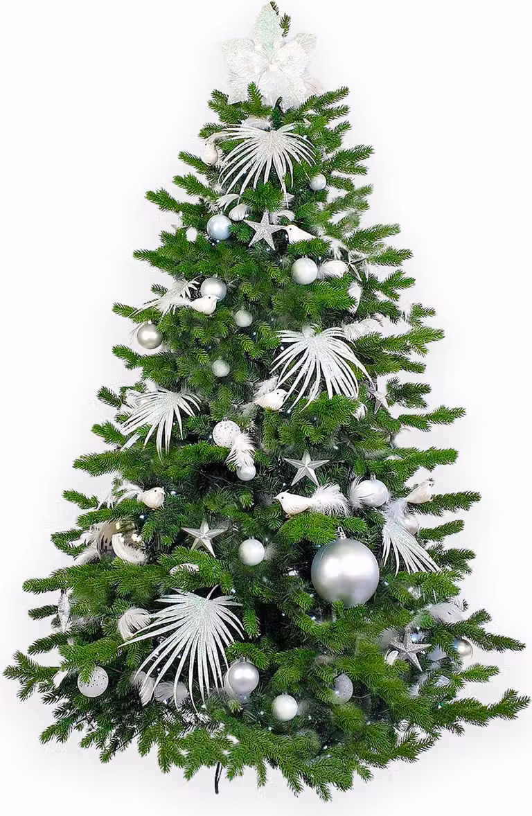 Albero di Natale artificiale decorato con 200 ornamenti BIANCO POLARE II 450 cm con supporto e ornamenti natalizi