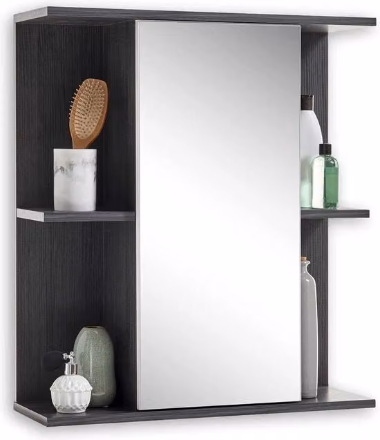 Specchio con illuminazione LED e spazio di stoccaggio in legno di quercia alta luce - 60x68x20 cm