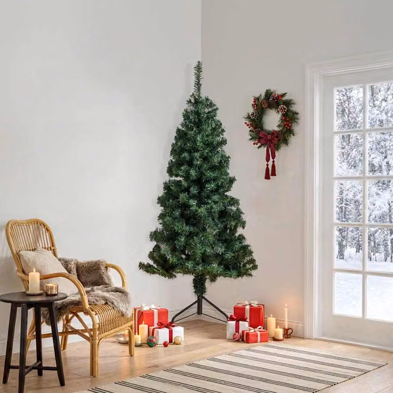 vidaXL Albero di Natale Artificiale ad Angolo con Supporto Verde 180cm