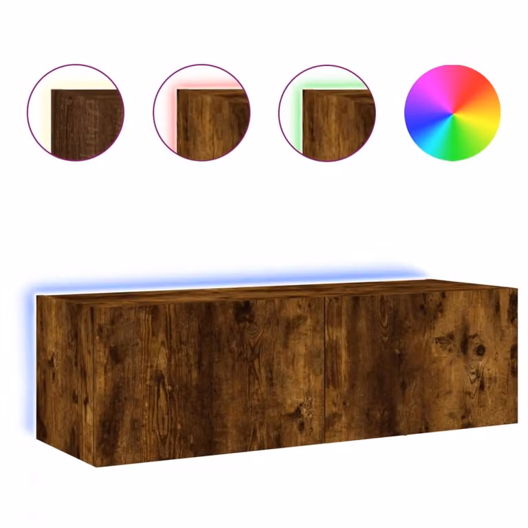 Mobile TV a Parete con Luci LED Rovere Fumo 100x35x31 cm