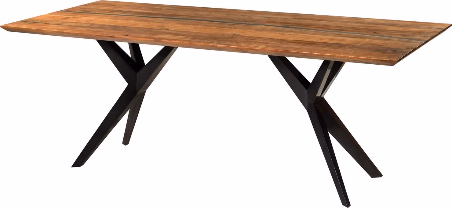 MASSIVMOEBEL24 | Tavolo da pranzo in legno di acacia e resina epossidica nera160x90x76 laccato natur / gambe a stella antracite lucido EPOXY