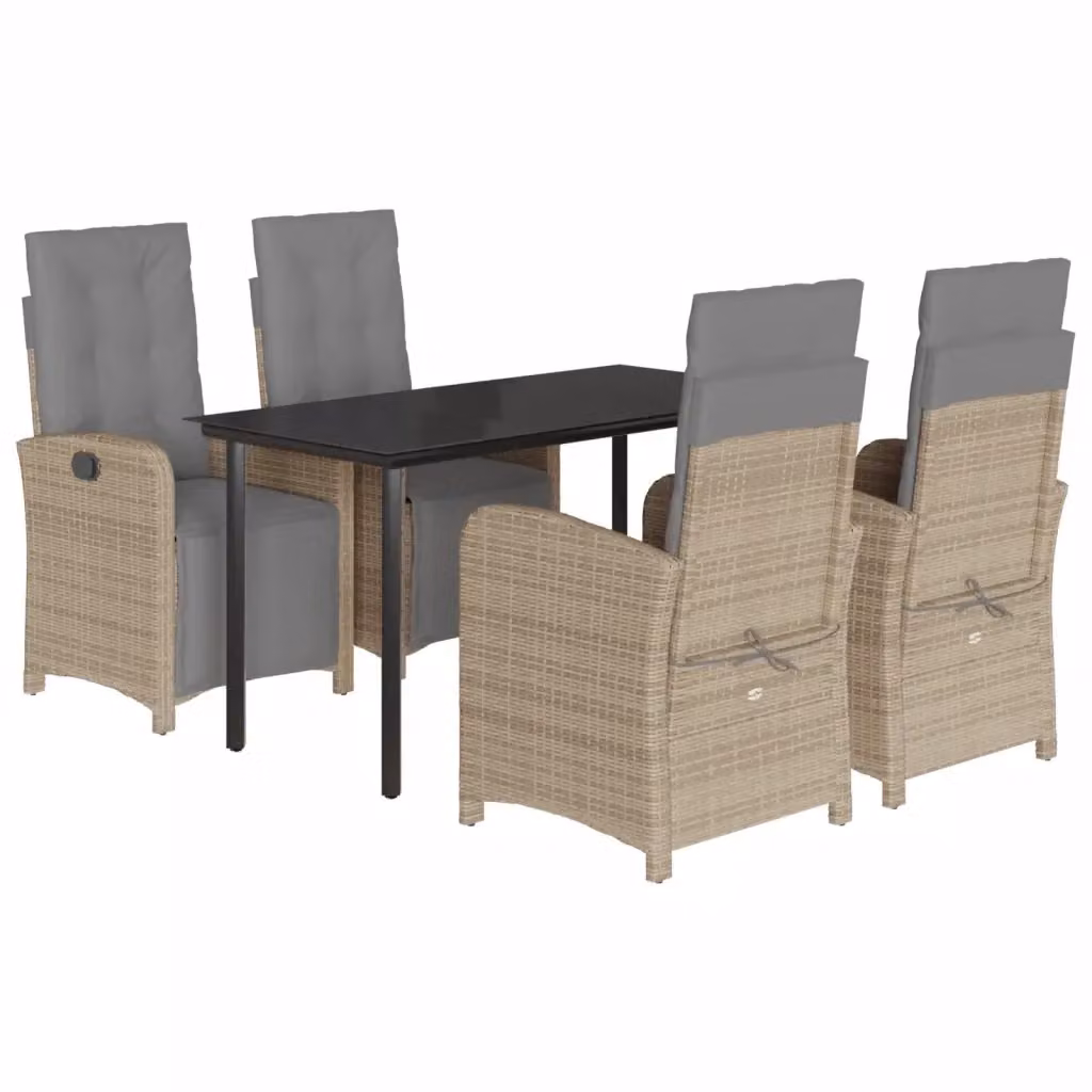 Set da Pranzo da Giardino vidaXL 5 pz in Polyrattan con Cuscini Beige e Tavolo in Vetro – 2