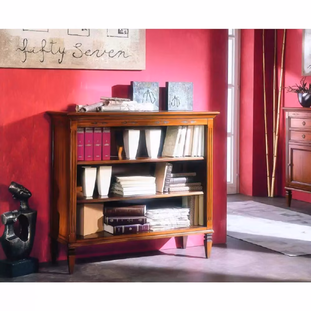 Libreria classica in legno con 3 vani e decorazione floreale Mobili 2G colore marrone L: 110 cm, P: 41 cm, H: 100 cm – 4