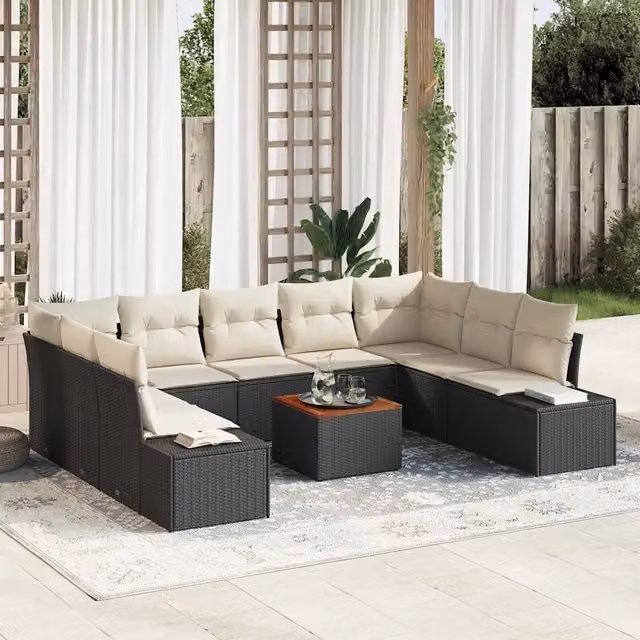 Set Divano da Giardino 10 pz Nero polyrattan 3347999