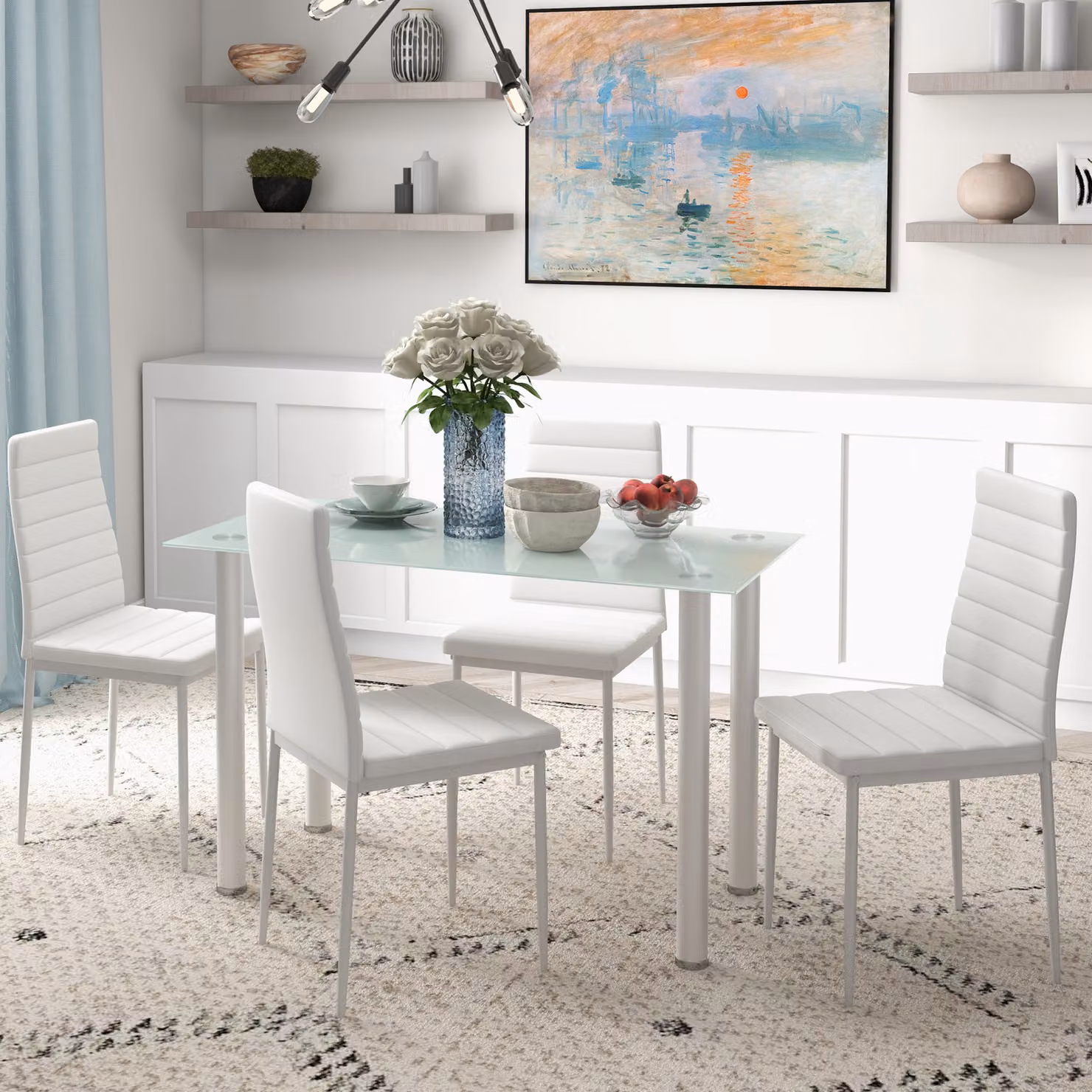 Set sala da pranzo HOMCOM composto da tavolo rettangolare in vetro e 4 sedie, design moderno, colore bianco – 2
