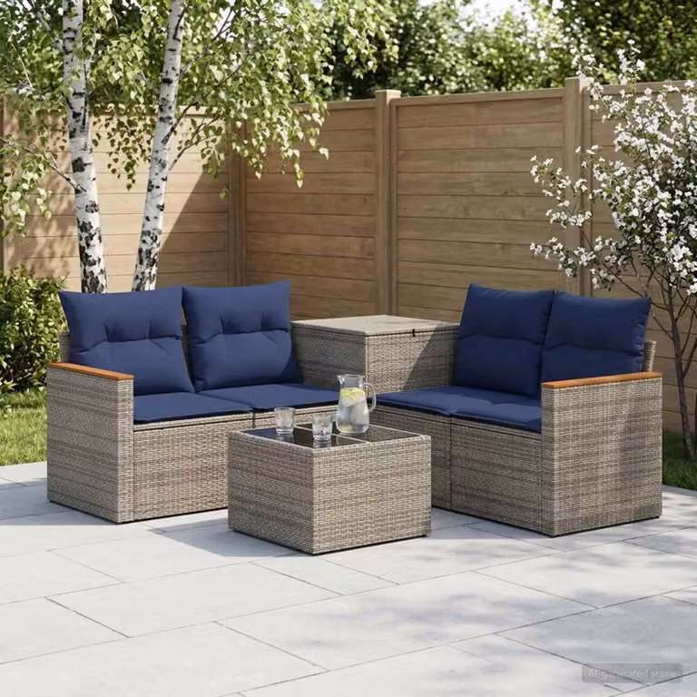 vidaXL Set di divani 6 pz Grigio e Blu Navy 55 x 55 x 37 cm