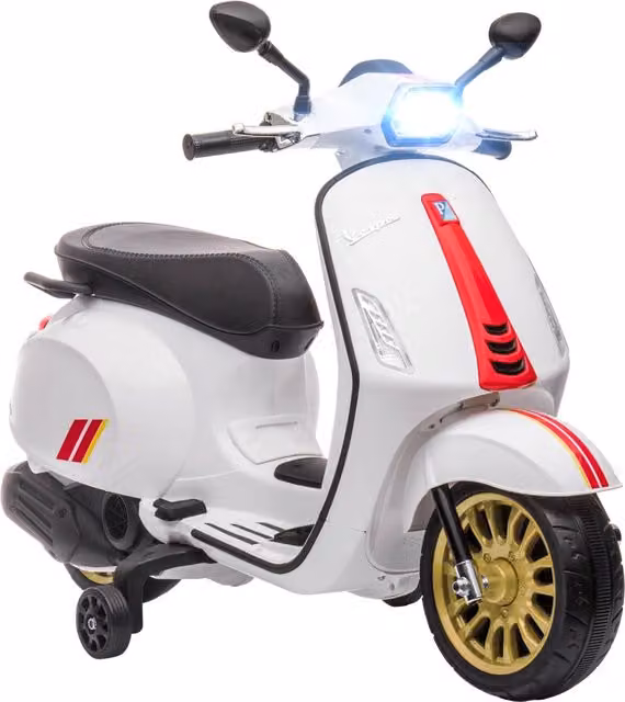 Moto Elettrica Vespa per Bambini con Luci e Musica, Bianco, L/P/H: 107 x 47 x 73 cm – 1