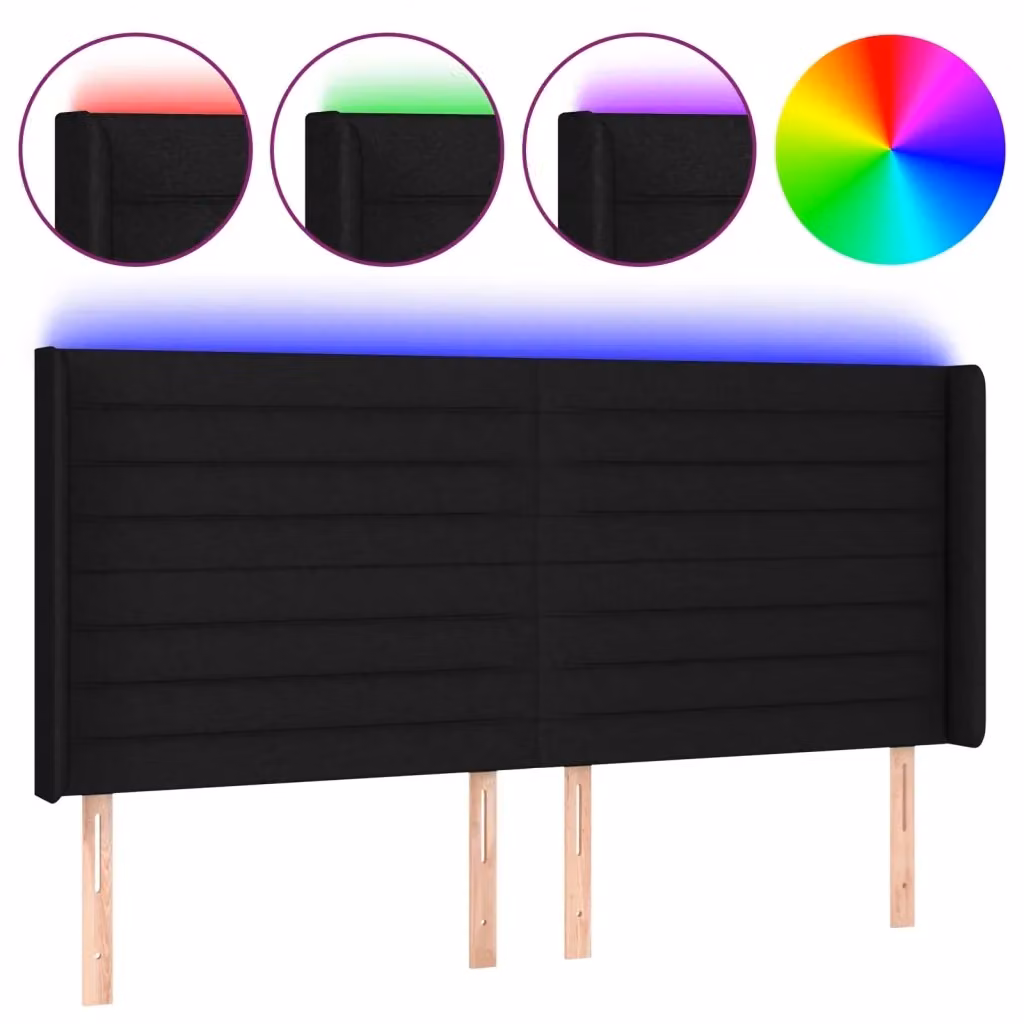 Testiera con LED Design Mania in tessuto nero con porta USB, L: 203 cm, P: 16 cm, H: 118/128 cm – 2