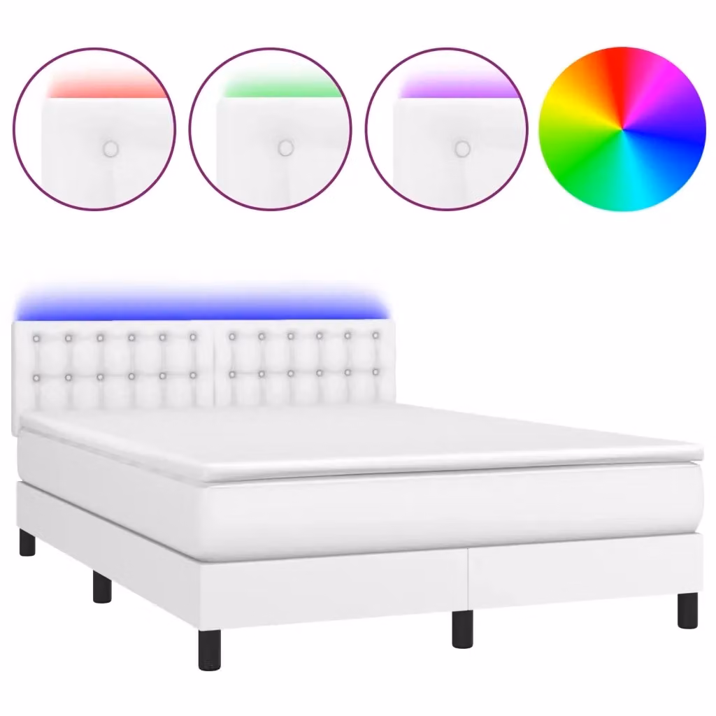 Letto con contenitore a molle e materasso con illuminazione LED e porta USB vidaXL, Similpelle Bianco, L/P/H: 140 x 190 cm – 2