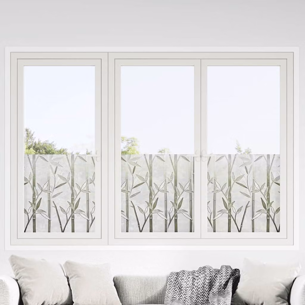 Set di 2 pellicole per finestre smerigliate vidaXL con motivo botanico bambù in PVC bianco e trasparente