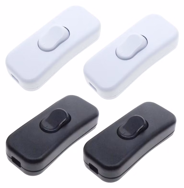 4 interruttori a levetta, 230 V, 2 A, 100 W, in plastica/rame, colore nero e bianco