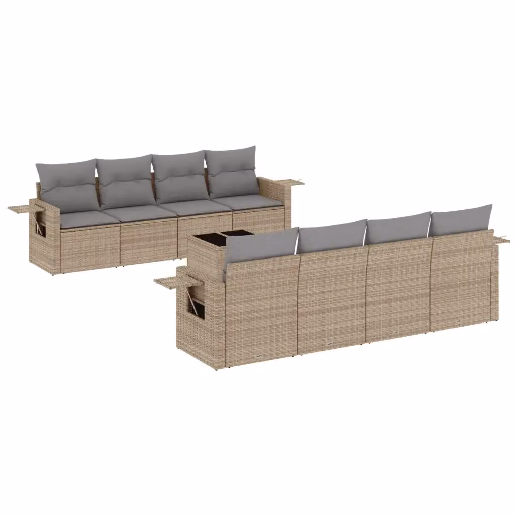 vidaXL Set Divano da Giardino 9 pz in Polyrattan con Cuscini Beige e Grigio e Tavolino da Caffè – 2