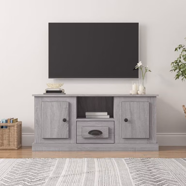 Mobile TV vidaXL moderno in legno multistrato grigio sonoma L 100 cm x P 35,5 cm x H 45 cm