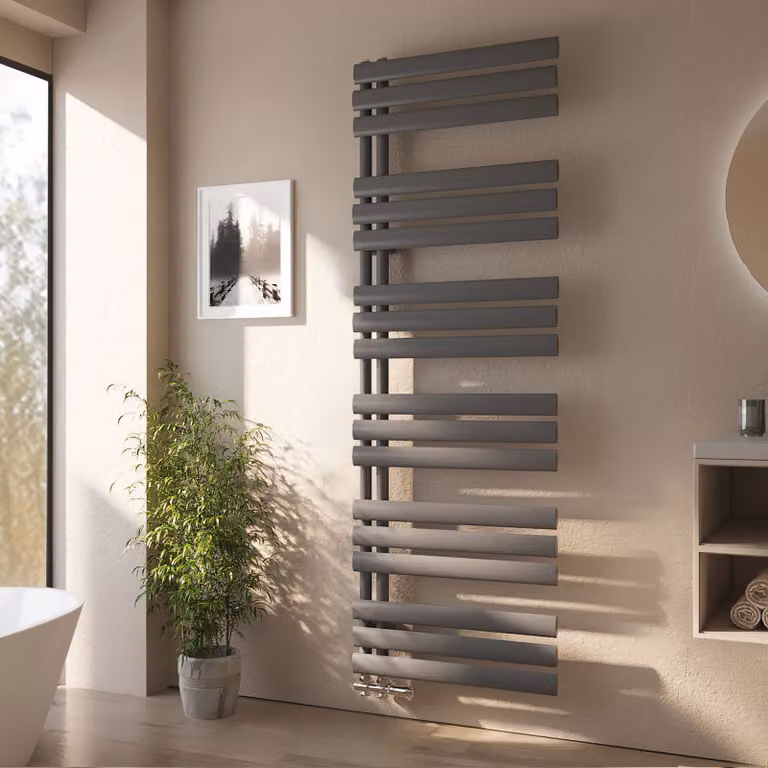 Radiatore da bagno EMKE Radiatore tubolare ovale Scaldasalviette Radiatore tubolare Attacco laterale verticale per l'acqua Antracite 174×60 cm senza elemento riscaldante