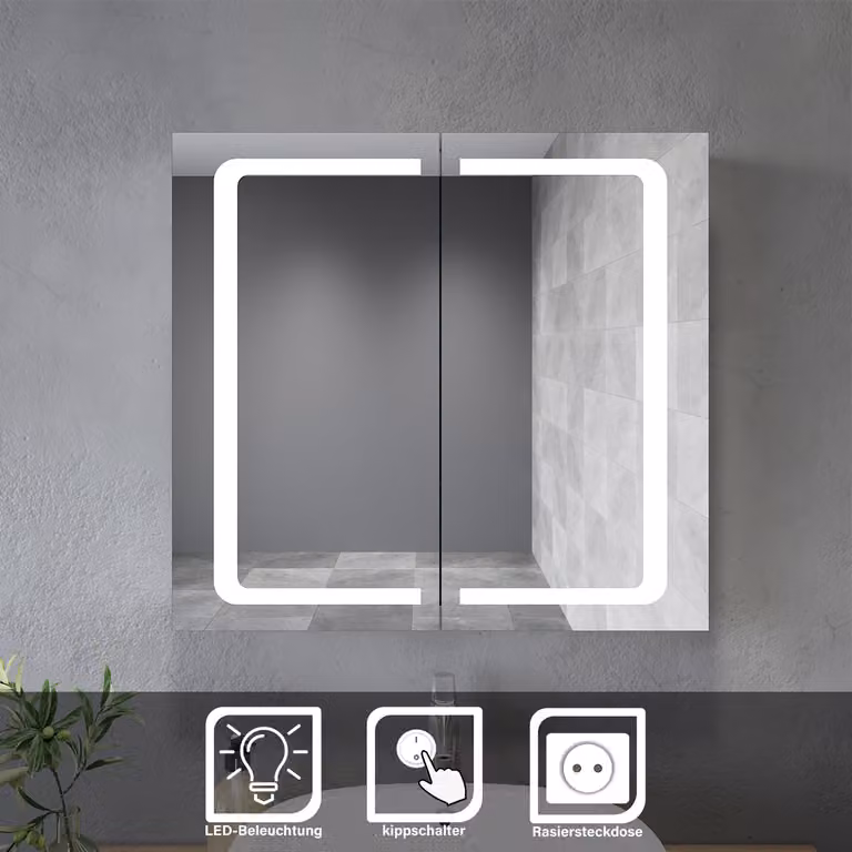 SONNI armadi a specchio in acciaio inox 70x65x13cm con interruttore a LED con presa per rasoio