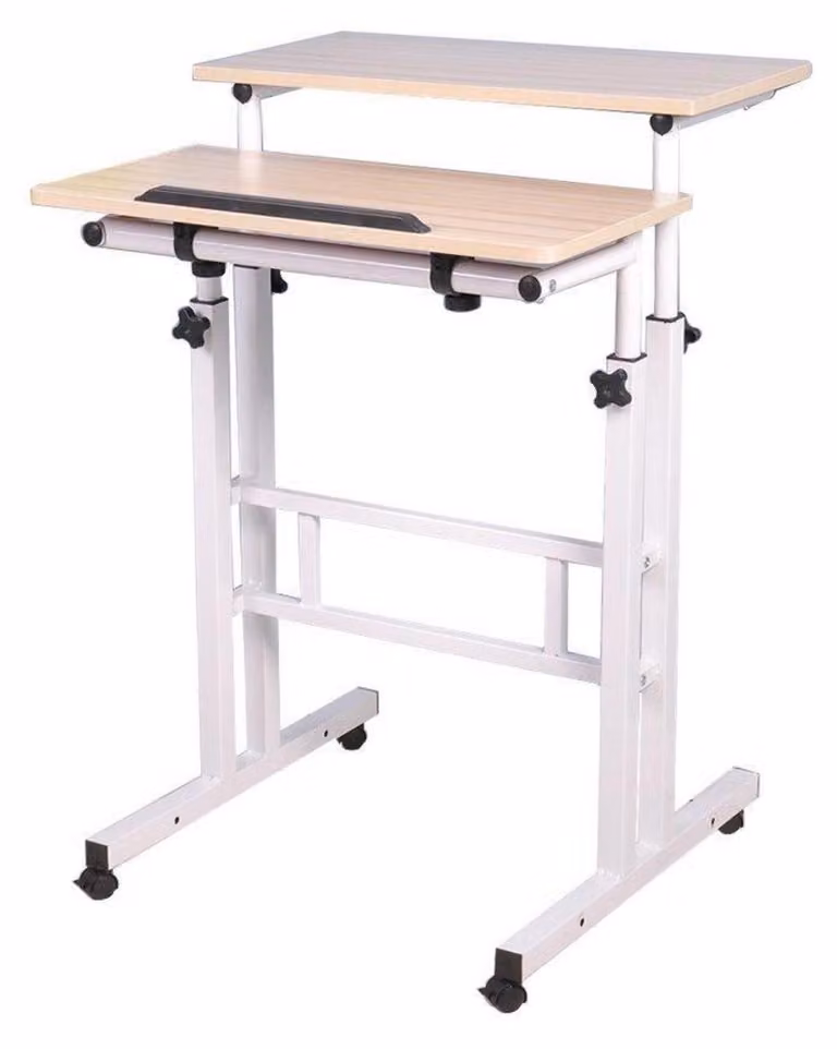 Scrivania regolabile in altezza per computer, con rotelle, scrivania mobile, bianco acero, 60x60 cm