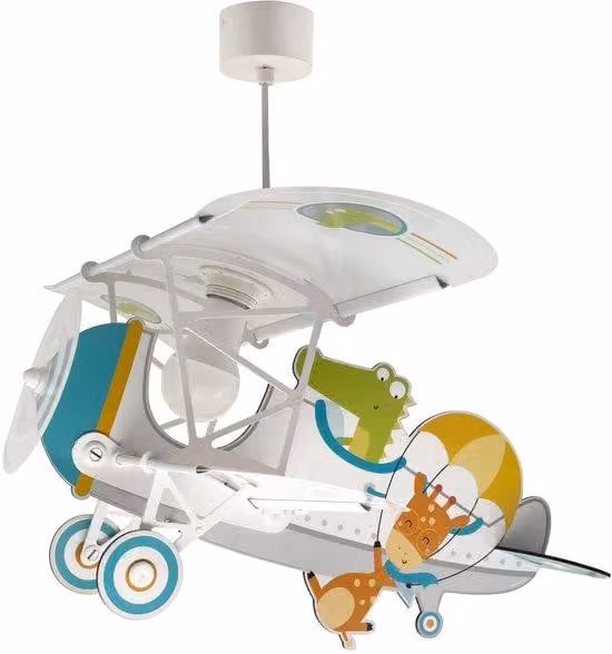 Lampada a sospensione per cameretta dei bambini Unyqoos® con motivo di coccodrillo e aereo – lampada a sospensione regolabile in altezza, attacco E27, max. 15W LED (lampadina non inclusa)
