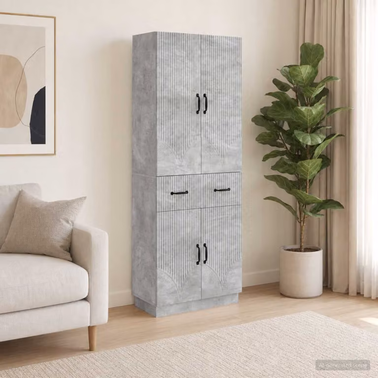 Set di 2 armadi moderni vidaXL in legno ingegnerizzato e MDF, colore grigio, con ante a battente e ripiani interni, L/P/H: 87.0 x 34.5 x 66.0 cm