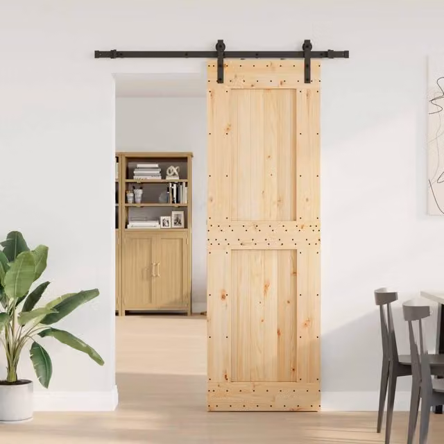 Porta scorrevole moderna vidaXL NARVIK in legno e acciaio, Colore: Naturale e Nero, L: 70 cm, H: 210 cm, Diametro: 152,5 cm