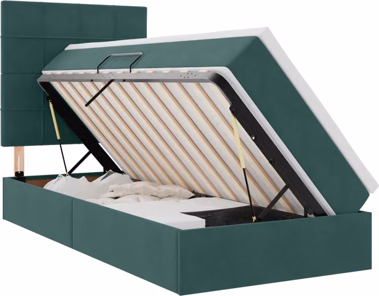 Letto con contenitore LED e materasso Verde Scuro 90 x 200 cm