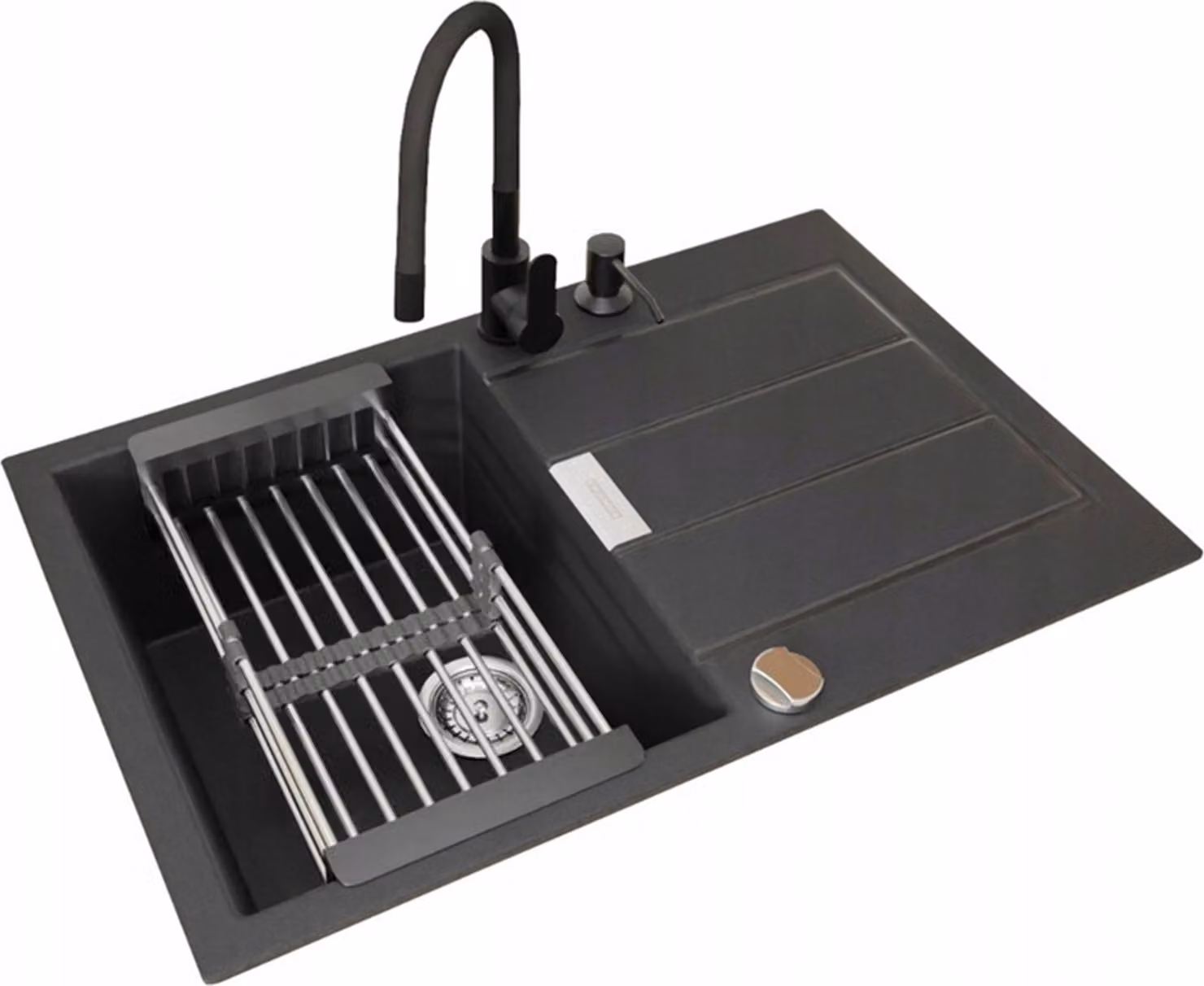 Franke Sirius Sid 2.0 S2D 611-78 Lavabo in quarzo nero con rubinetteria Grado