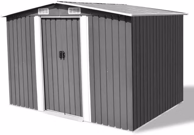 Capanno da esterno in acciaio galvanizzato grigio con porta scorrevole e ventilazione laterale L/P/H: 257 x 205 x 178 cm – 1