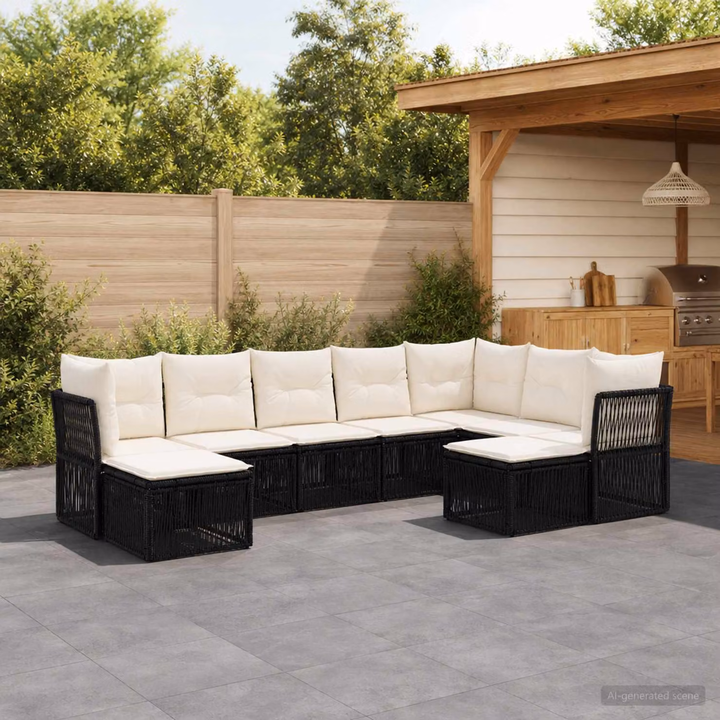 Set Divano da Giardino vidaXL 9 pz a forma di U in Polyrattan Nero con Cuscini e Struttura in Acciaio