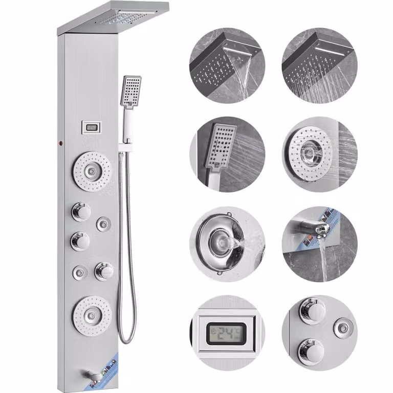 Sistema di pannelli doccia - 6 modalità di doccia LED e display Torre del pannello doccia - cascata a pioggia 4 getti massaggianti per il corpo doccetta da bagno - tubo flessibile da 59 pollici - set doccia a parete