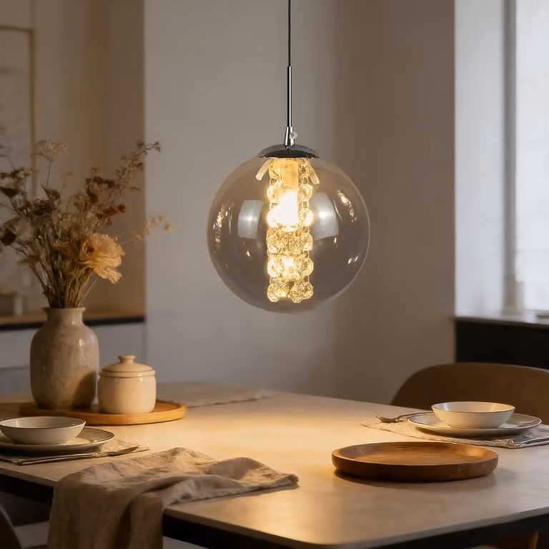 ZMH Lampada a sospensione in vetro, 1 punto luce, lampada da tavolo da pranzo, 120 cm, regolabile in altezza, attacco G9, per tavolo da pranzo, camera da letto, sala da pranzo, bar, grigio fumo