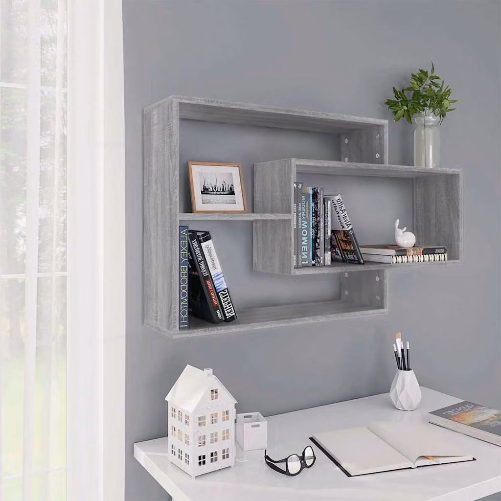 vidaXL Mensola a Muro Moderna in Legno Multistrato e MDF, Grigio Sonoma, L 104 cm x P 20 cm x H 58,5 cm