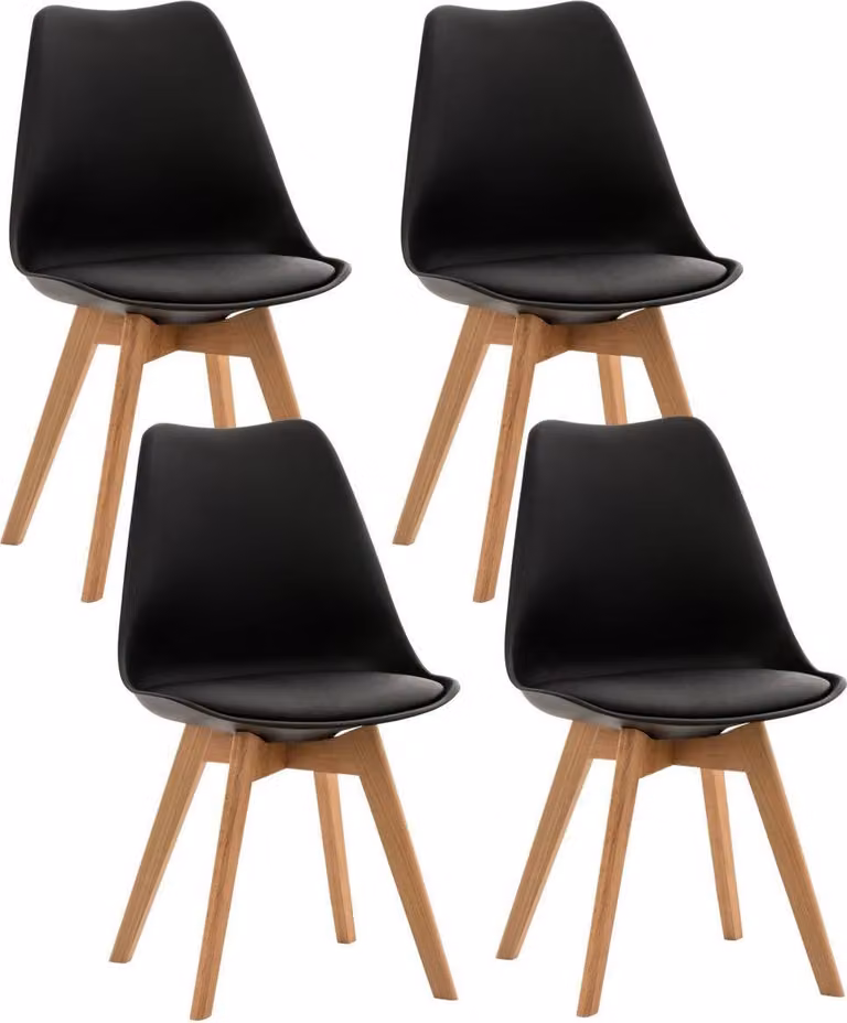 set di 4 sedie da pranzo - sedie da cucina - comode e facili da pulire | Colore: Nero | Materiale: Plastica