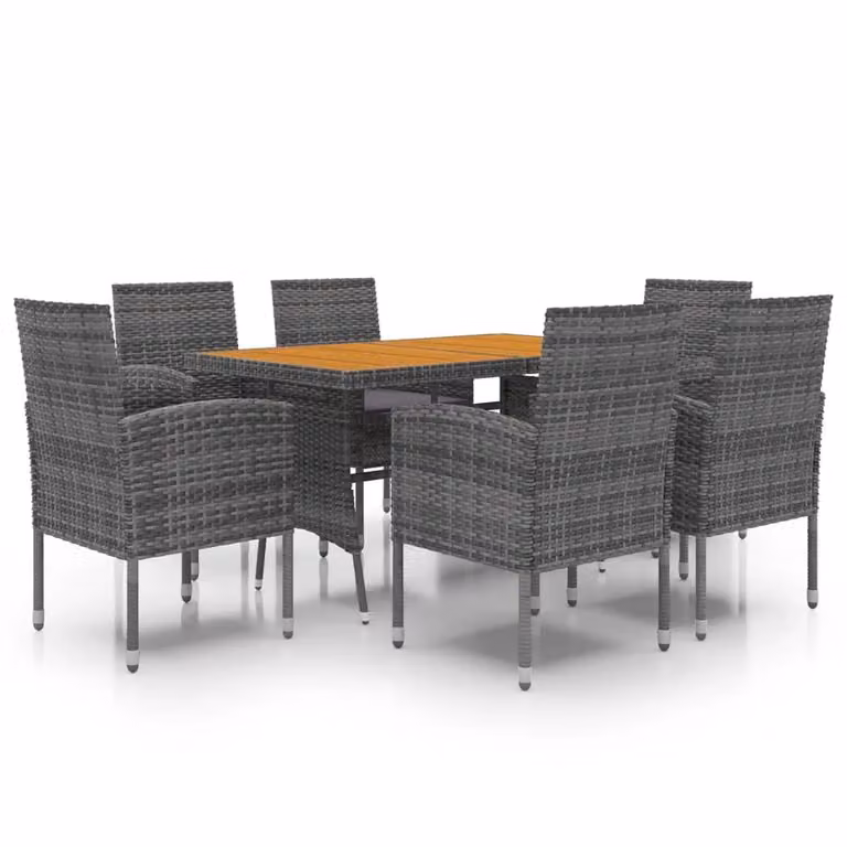 Set da Pranzo per Esterni 7 pz in Polyrattan Grigio