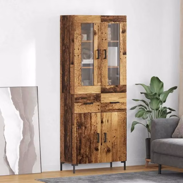Credenza con cassetto 2 pz-Set di 2 Buffet-Armadio da cucina Legno vecchio 69,5 x 34 x 180 cm 309926